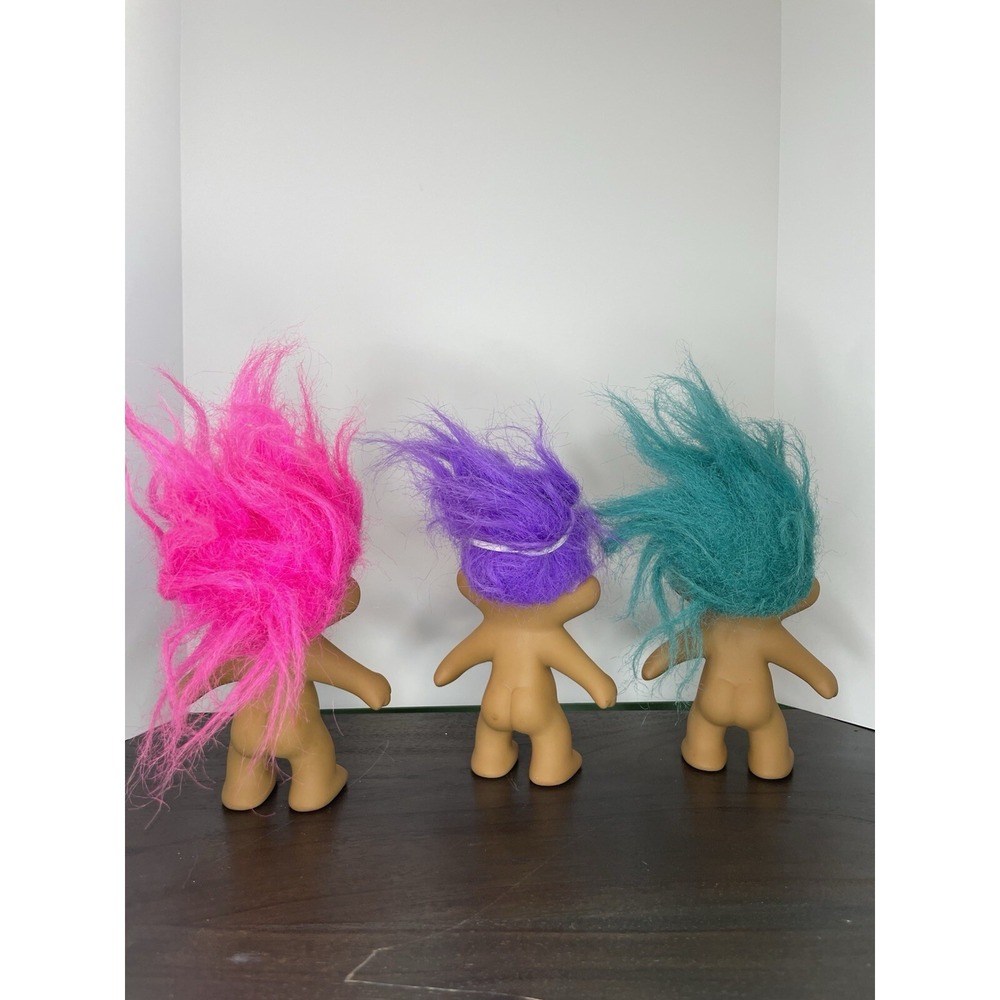 Vintage Trolls Doll 1991 TNT Brand Set Of 3 Blue Hair, Pink Hair And Purple Hair - Picture 2 of 6